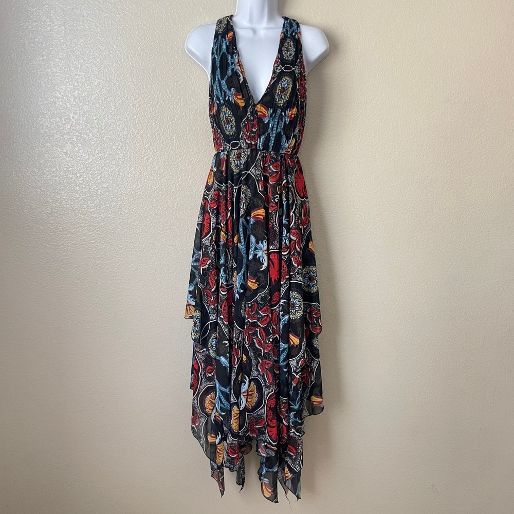 Alice + Olivia Dress Womens Size 2 Kora Floral Baroque Handkerchief Layered Maxi - Picture 4 of 13